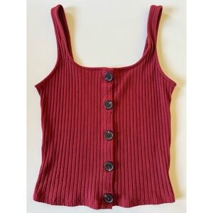 Active USA Ribbed Square Neck Button Tank Top